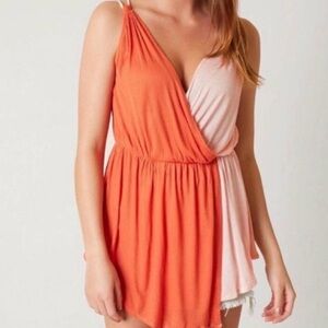 Free People Red Combo Colorblock Surplice Tunic Top OB568225 Orange Pink Medium